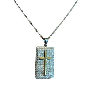 SterlingâSilverâRope NecklaceâwithâGoldâCrossâandâCrystalâStonesâPendant